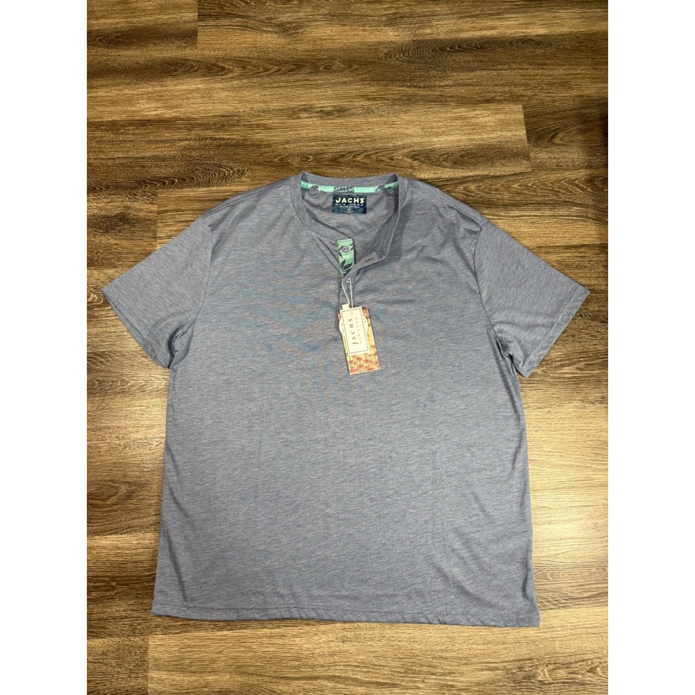 Jachs NY Mens Henley Shirt XL Blue Signature Soft Touch Short Sleeve‎ NWT